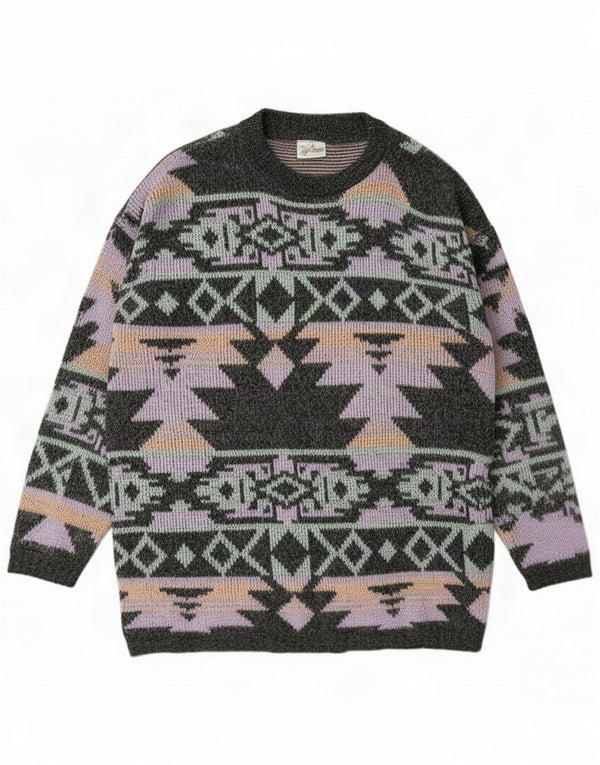 Vintage Herre sweater med rund hals str. 3 Medium Grey Fair Isle Akryl