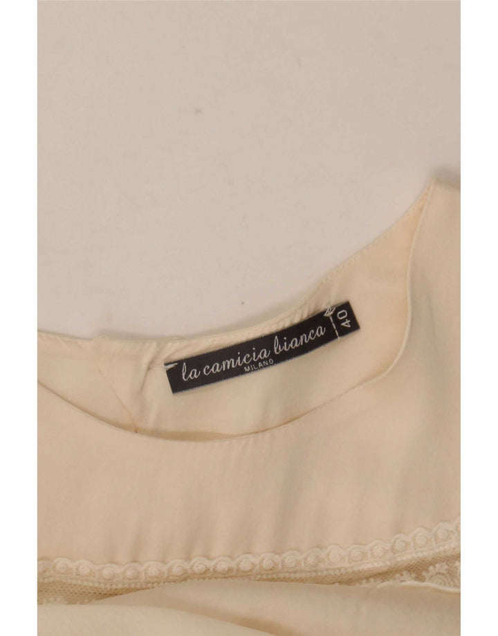Vintage Dame Langærmet Bluse Top IT 40 Small Off White