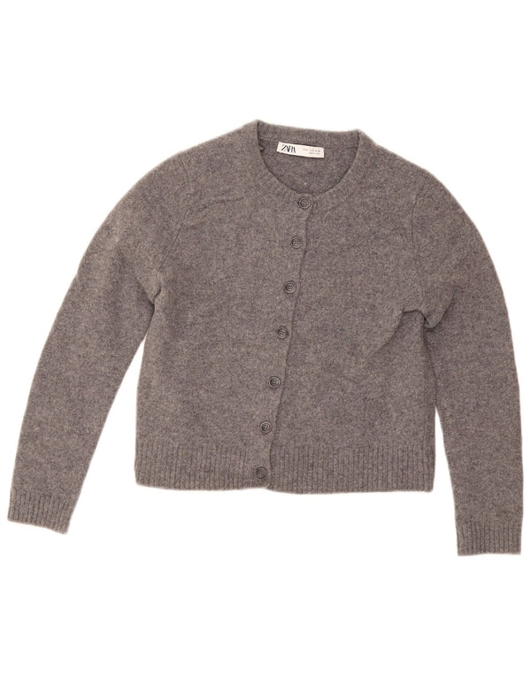 Zara Womens Crop Cardigan Sweater UK 12 Medium Grey Uld