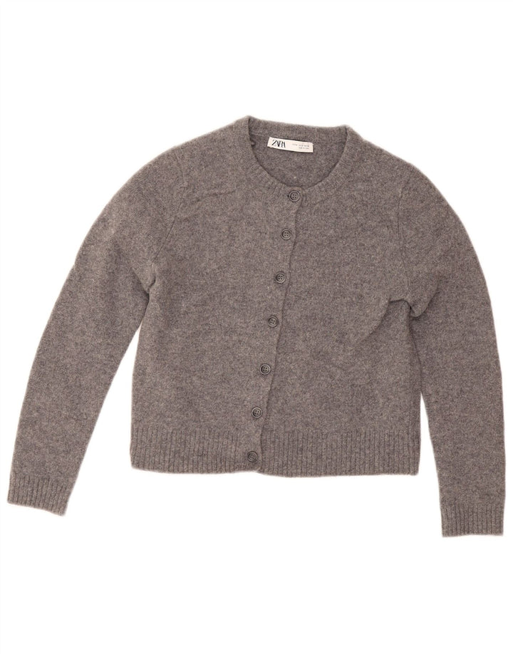 Zara Womens Crop Cardigan Sweater UK 12 Medium Grey Uld