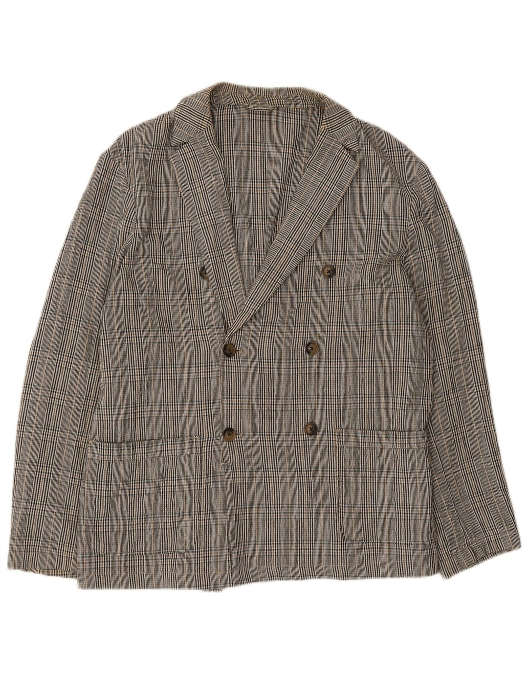 Zara Herre Double Breasted Blazer Jacket UK 40 Large Grey Plaid