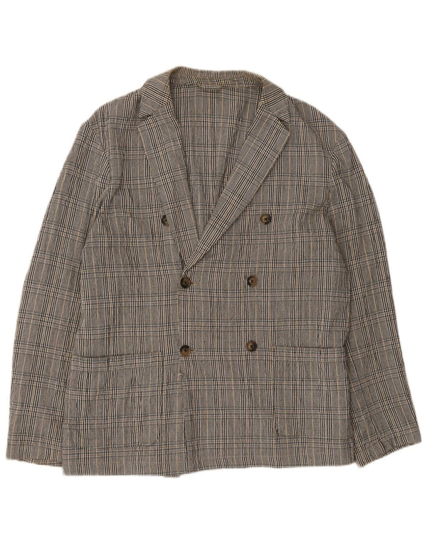 Zara Herre Double Breasted Blazer Jacket UK 40 Large Grey Plaid