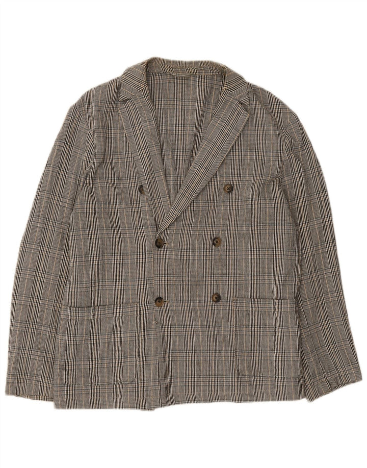Zara Herre Double Breasted Blazer Jacket UK 40 Large Grey Plaid