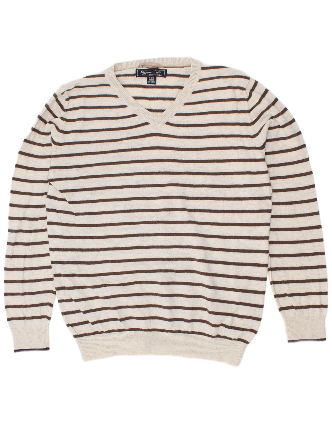 Massimo Dutti Boys V-hals sweater 7-8 år Hvidstribet bomuld