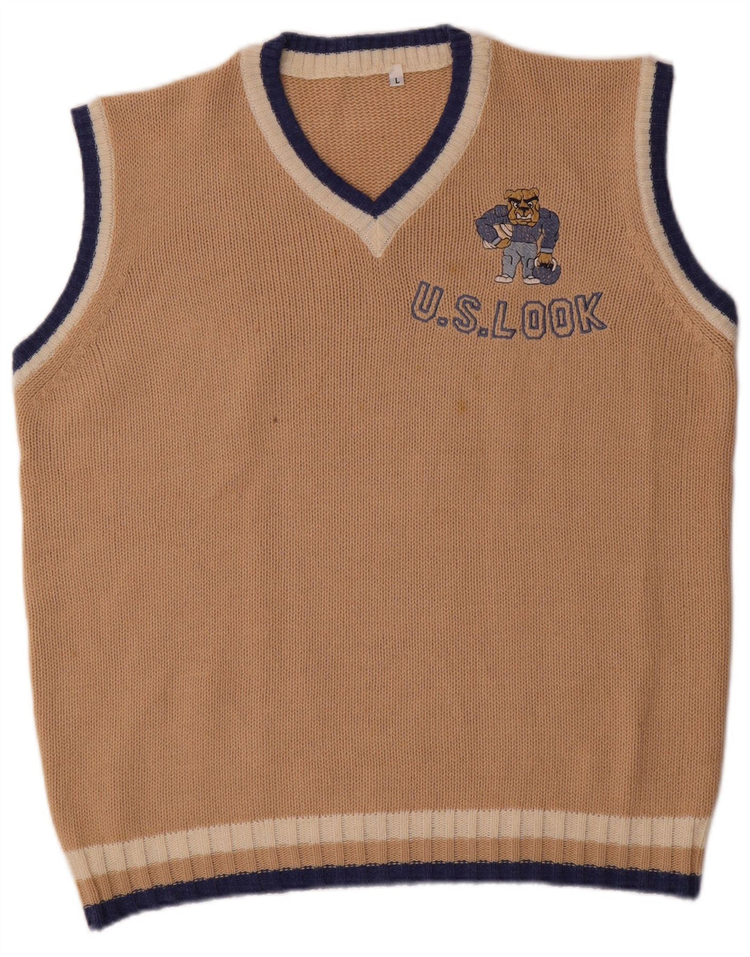 Vintage Herre Grafisk Vest Tank Top Stor Beige Akryl