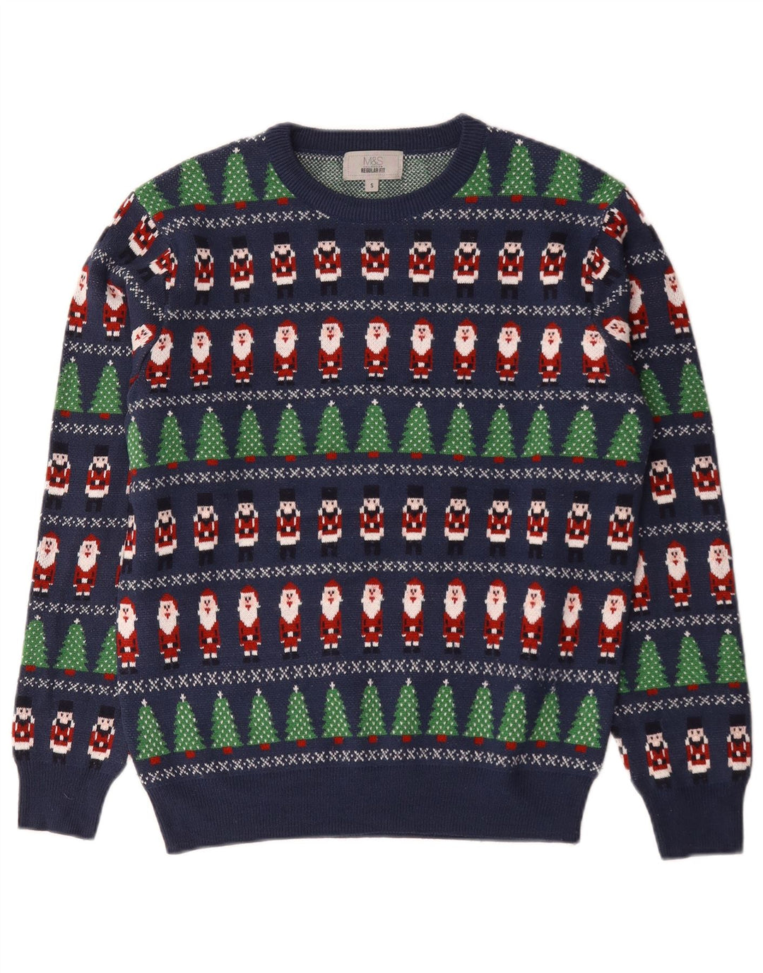 Marks & Spencer Herre sweater med rund hals, lille blå geometrisk