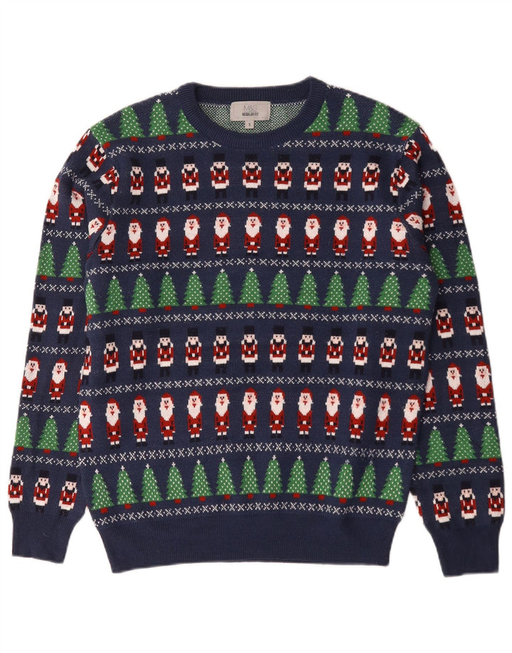 Marks & Spencer Herre sweater med rund hals, lille blå geometrisk