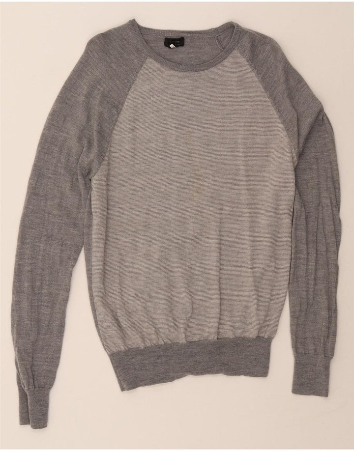 J. CREW Mens Crew Neck Jumper Sweater Small Grey Colourblock Wool Vintage J. Crew and Second-Hand J. Crew from Messina Hembry 