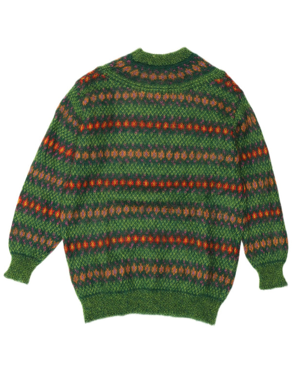 Benetton Dame Turtle Neck Jumper Sweater UK 14 Medium Green Fair Isle