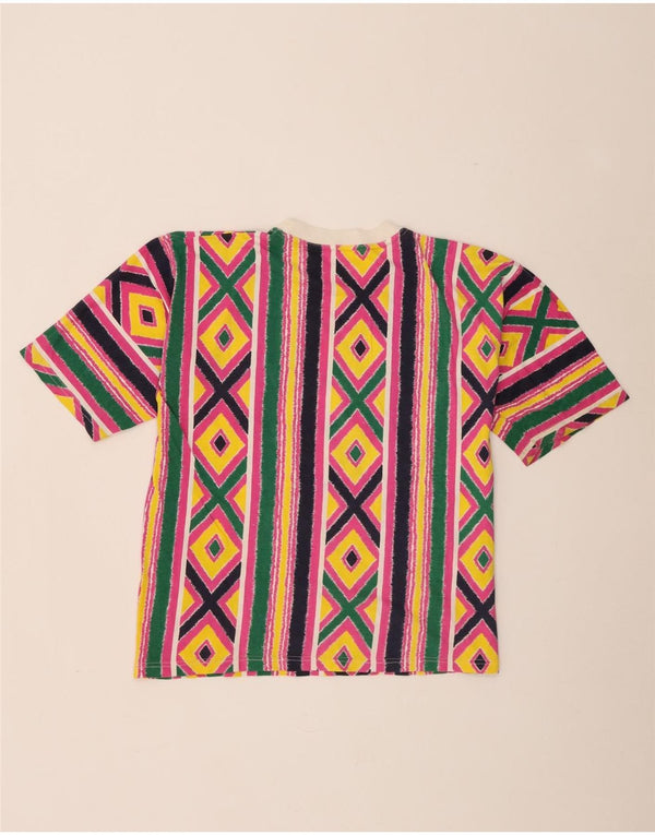 Vintage Dame T-Shirt Top UK 16 Stor Flerfarvet Geometrisk