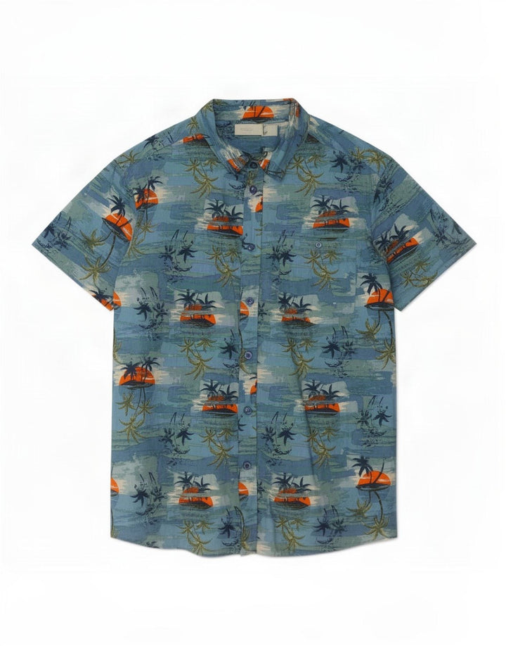 Mountain Warehouse Herre abstrakt mønster skjorte Medium Blue Hawaiian