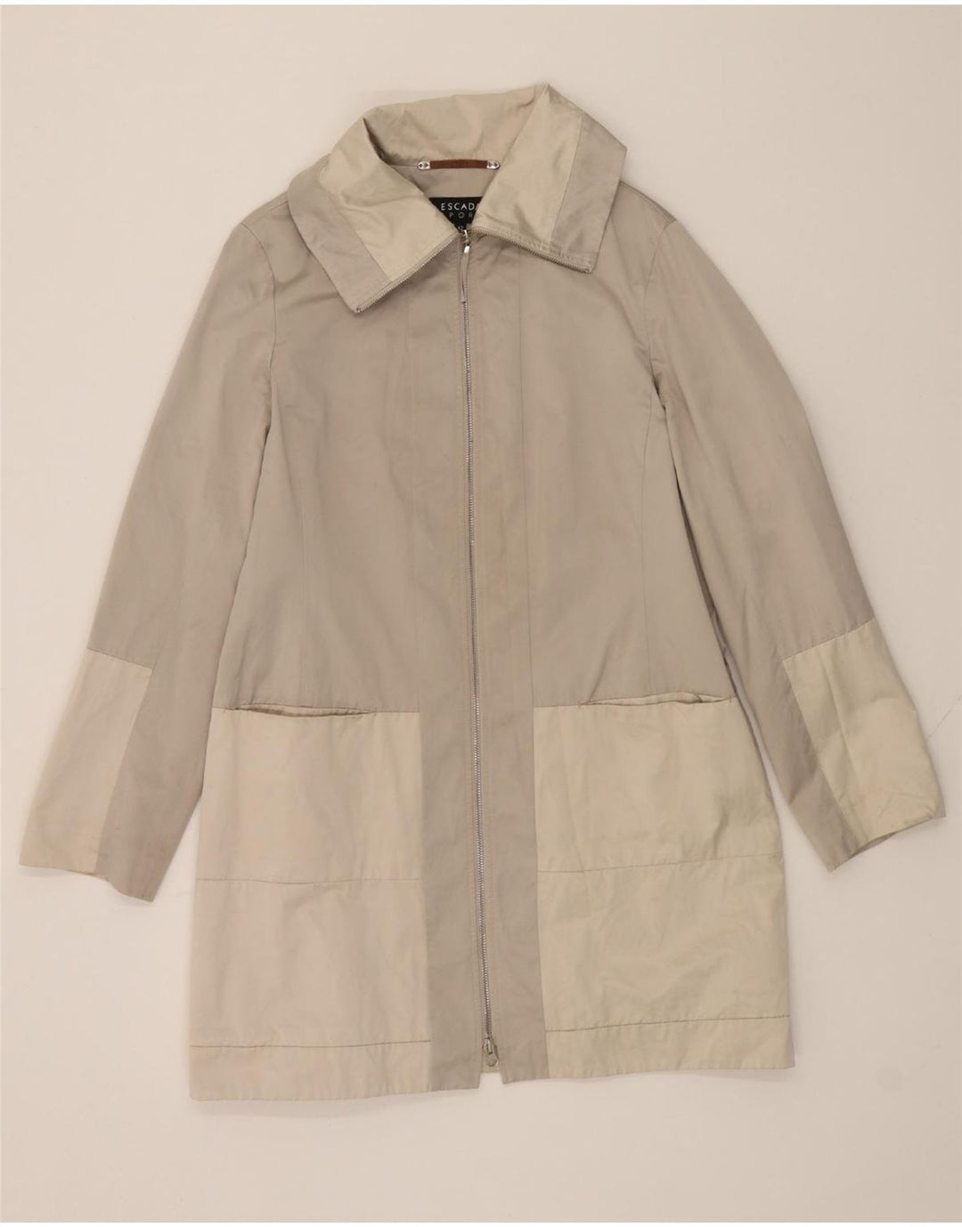 ESCADA Womens Overcoat IT 42 Medium Grey Colourblock Cotton Vintage Escada and Second-Hand Escada from Messina Hembry 