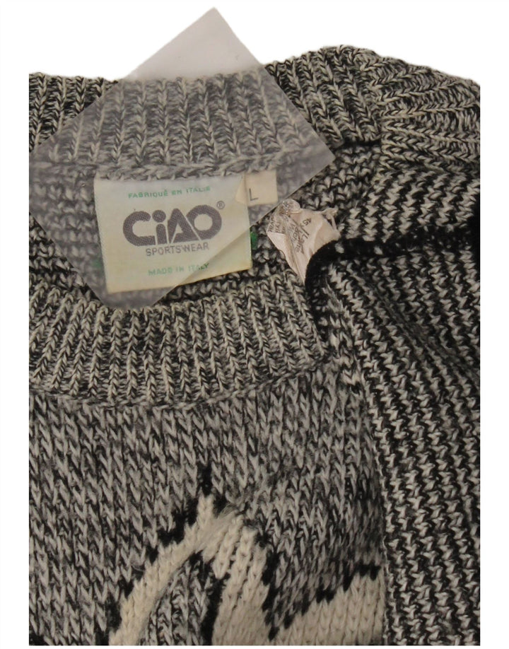 Cido Dame Oversized Crew Neck Jumper Sweater UK 16 Large Grey Fair Isle