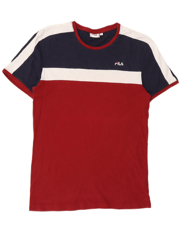 Fila Herre T-Shirt Top Lille Rød Colourblock Bomuld