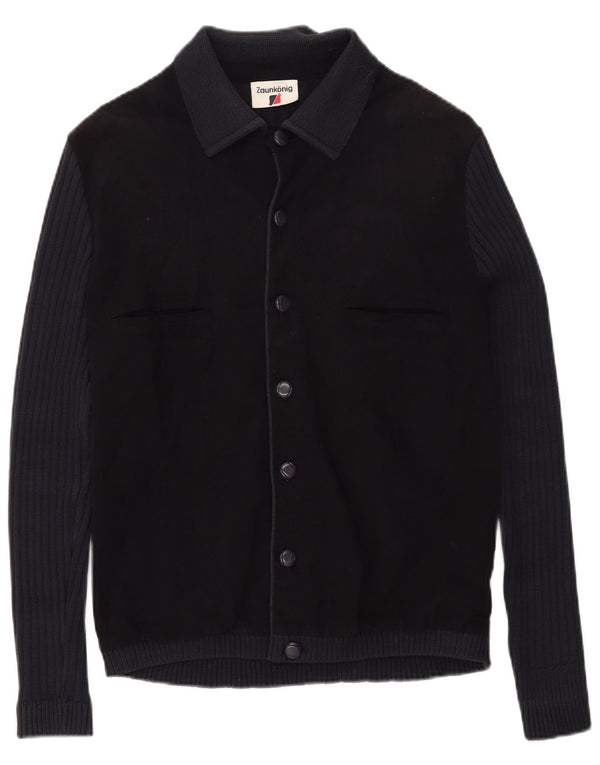 Vintage Mens Cardigan Sweater Medium Navy Blue Colourblock