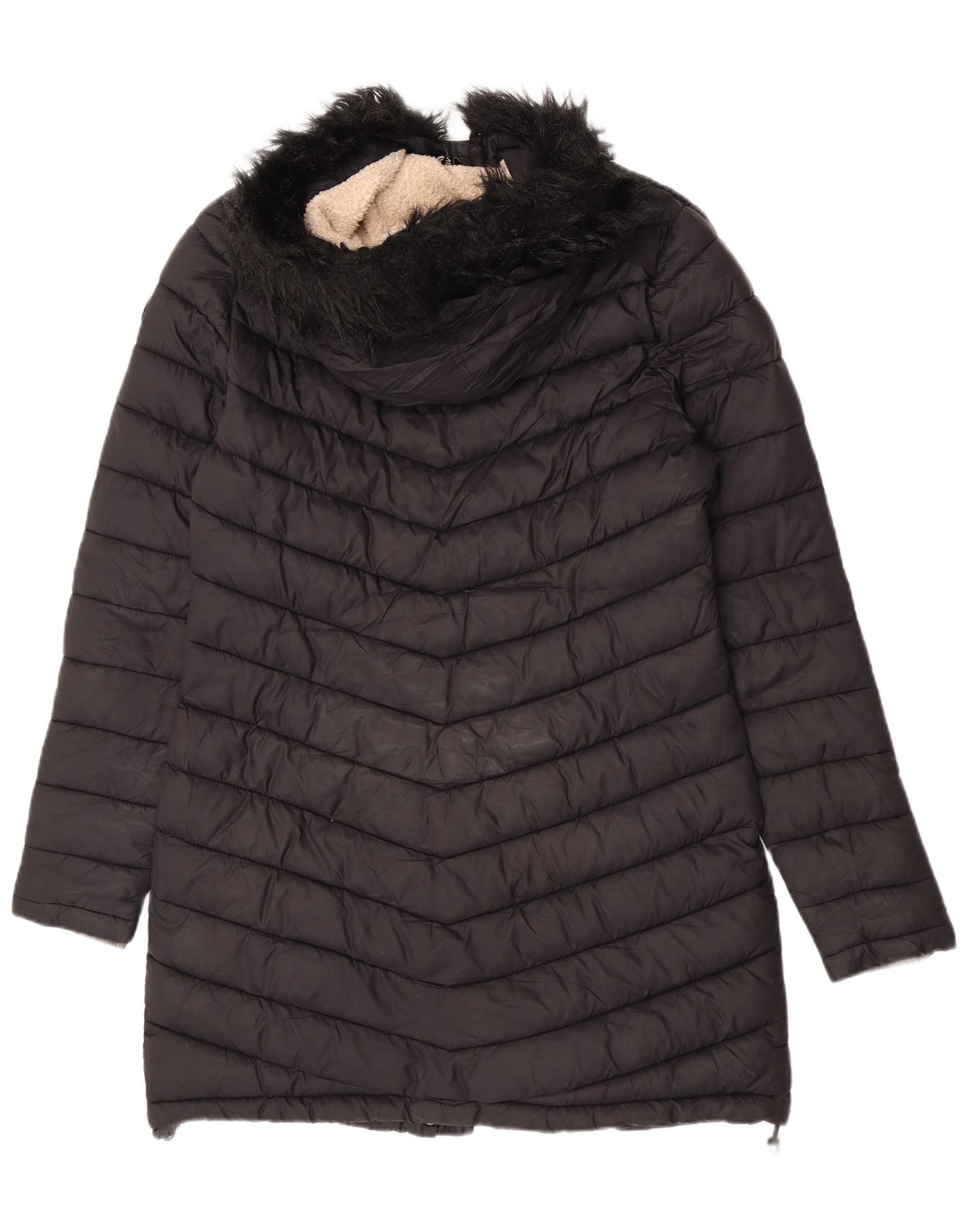 Superdry Polstret frakke med hætte til kvinder UK 14 Medium Sort Nylon
