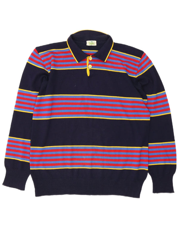 Lemon & Soda Herre Polo Neck Jumper Sweater Medium Marineblå Stribet Uld