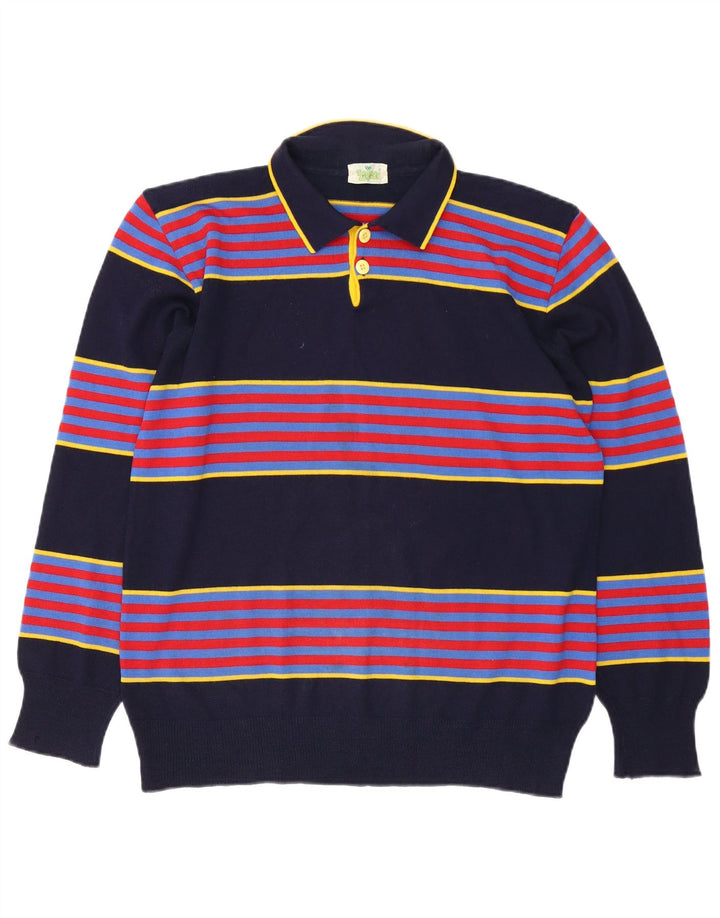 Lemon & Soda Herre Polo Neck Jumper Sweater Medium Marineblå Stribet Uld