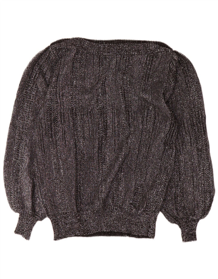 Vintage Dame Boat Neck Jumper Sweater UK 14 Medium Sølv