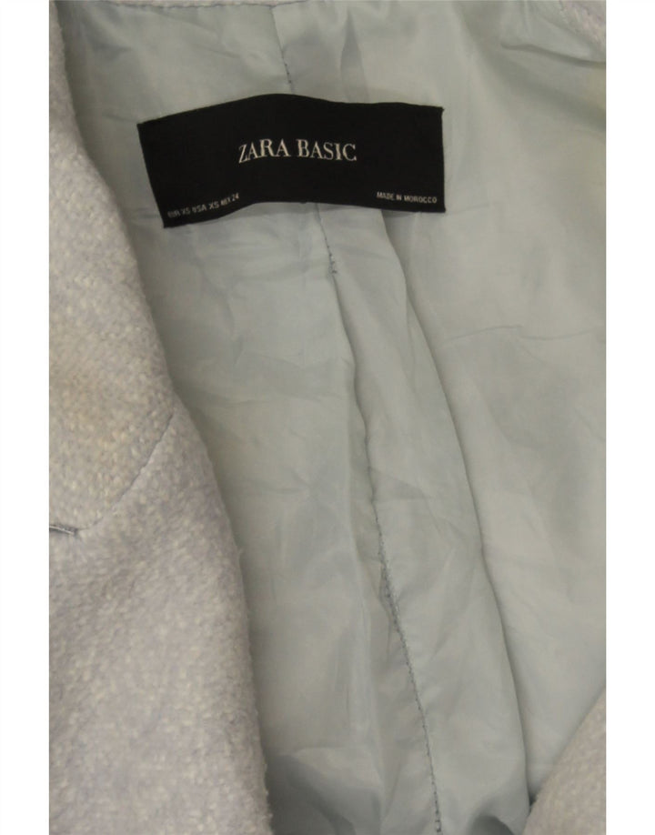 Zara Dame Oversized Dobbeltradet Frakke UK 6 XS Blå Flecked