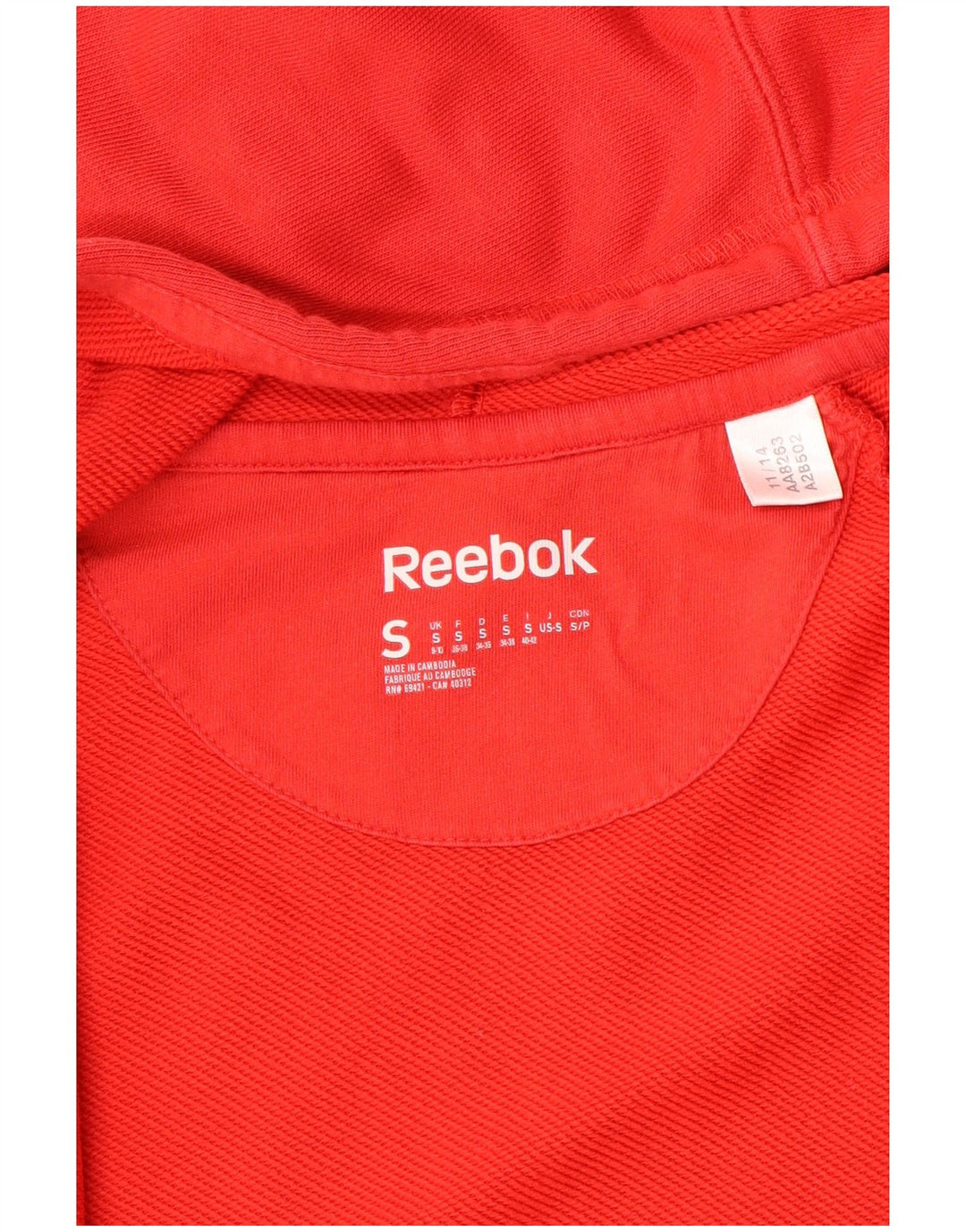 Reebok hættetrøje til kvinder med lynlås UK 10 Lille rød