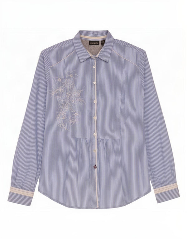 Napapijri Womens Shirt UK 10 Small Blue Pinstripe