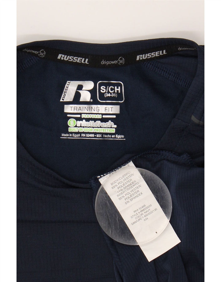 RUSSELL ATHLETIC Mens Training Vest Top UK 34/36 Small Navy Blue Polyester Vintage Russell Athletic and Second-Hand Russell Athletic from Messina Hembry 