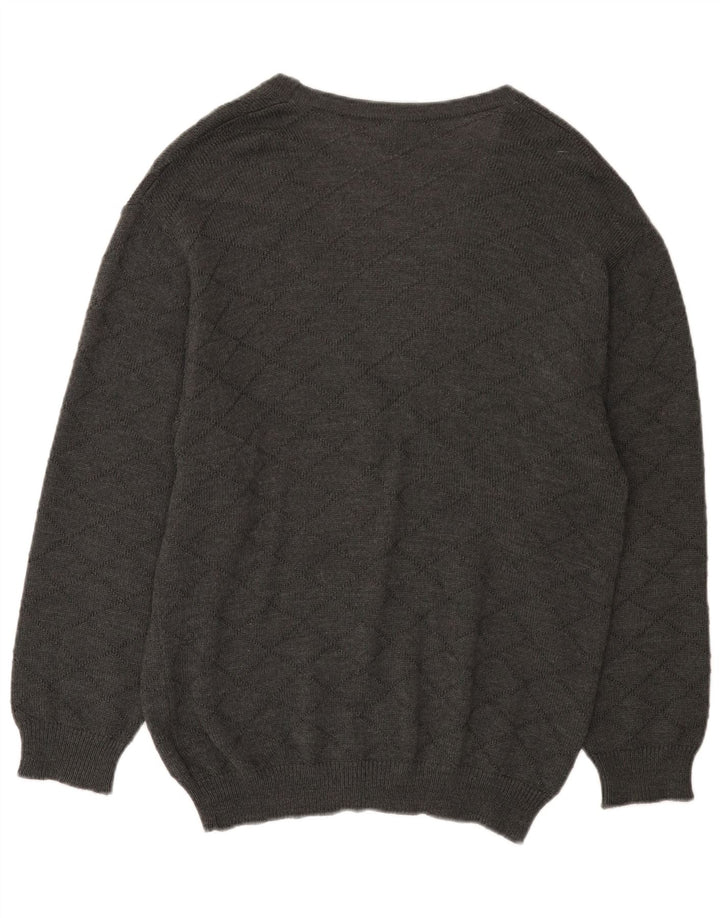 Vintage dame cardigan sweater EU 46 XL grå ternet polyakryl