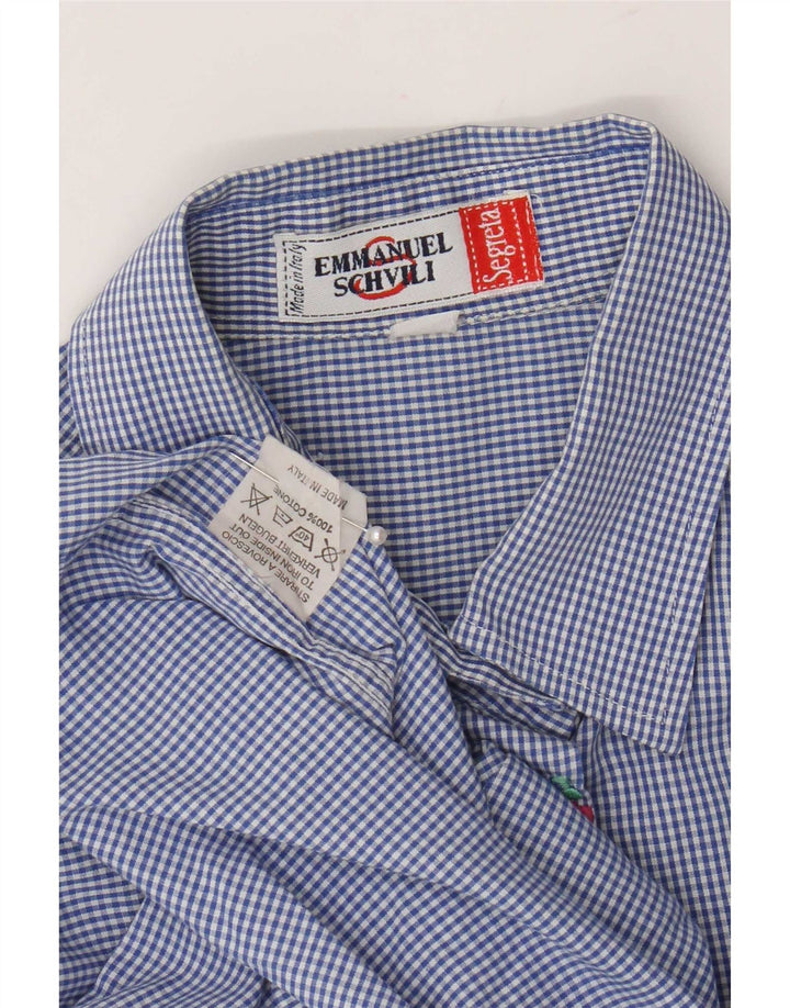 Emmanuel Schvili Dame Langærmet Regular Shirt UK 18 XL Blue Gingham