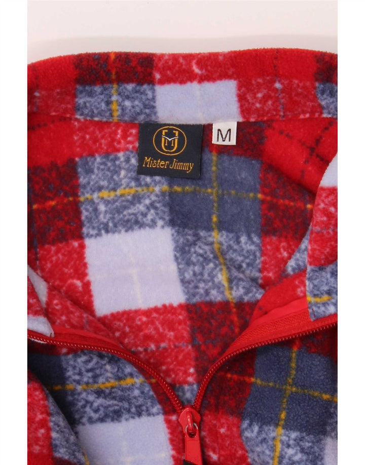 Vintage herre lynlås hals fleece jumper medium rød plaid polyester