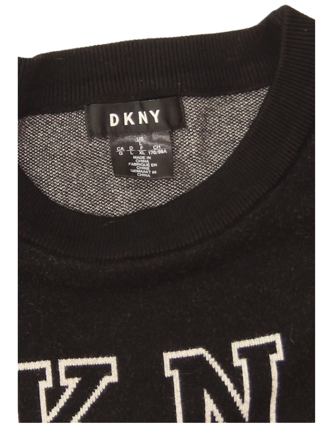 Dkny Dame Oversized Graphic Sweatshirt Jumper UK 16 Large Black Viscose