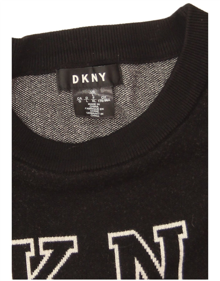 Dkny Dame Oversized Graphic Sweatshirt Jumper UK 16 Large Black Viscose