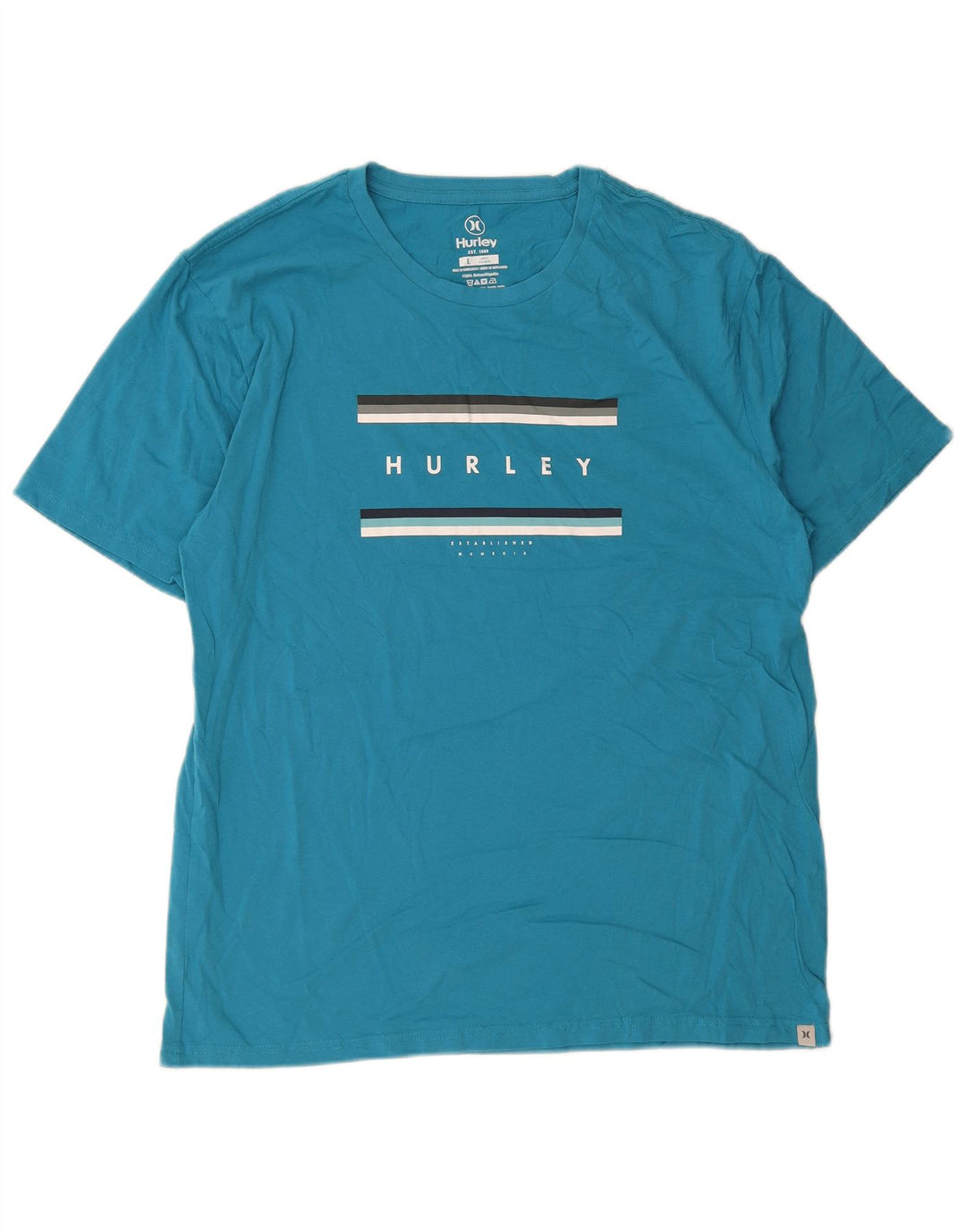 Hurley Herre Grafisk T-Shirt Top Stor Blå Bomuld