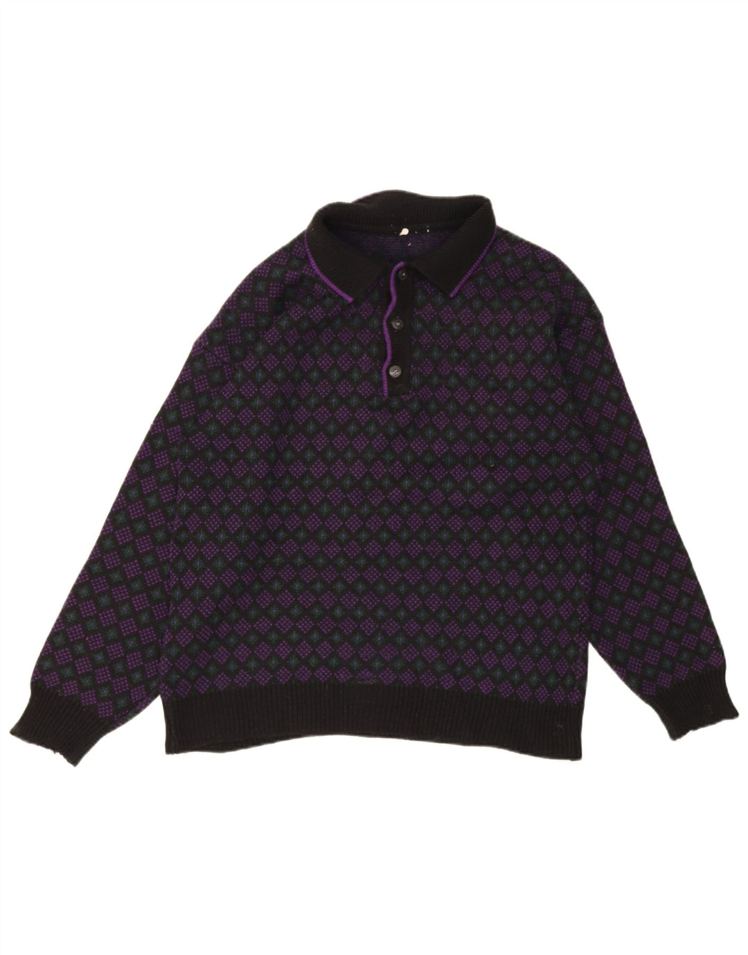 Vintage Herre Polo Neck Jumper Sweater Medium Flerfarvet Geometrisk