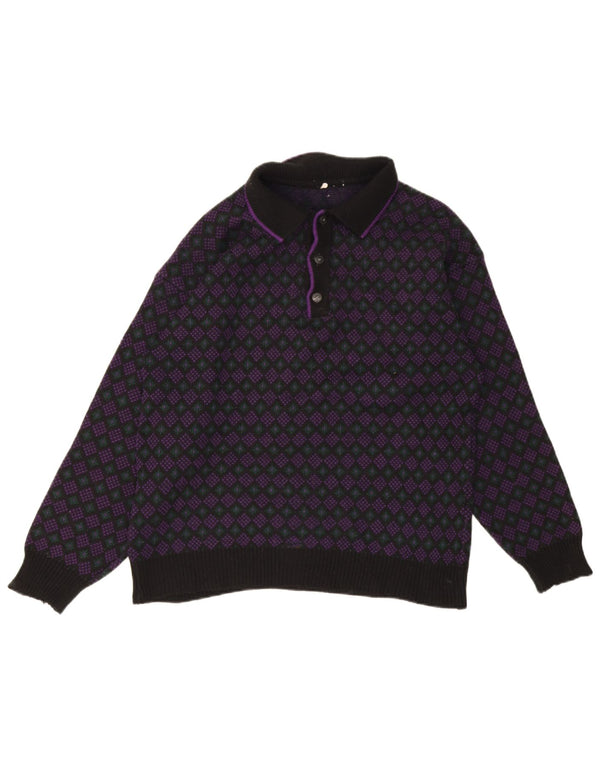 Vintage Herre Polo Neck Jumper Sweater Medium Flerfarvet Geometrisk