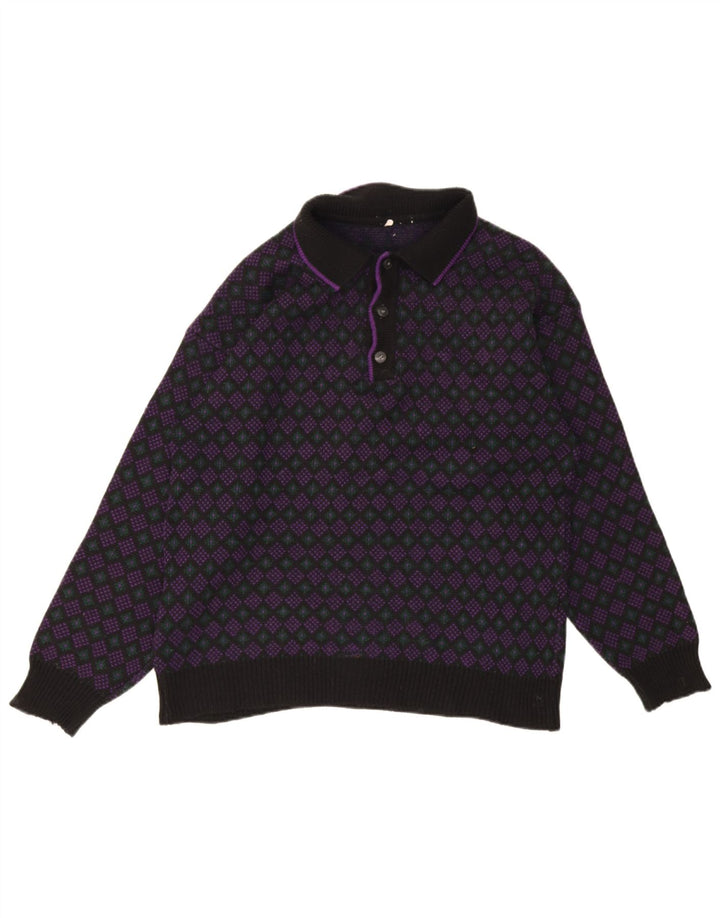 Vintage Herre Polo Neck Jumper Sweater Medium Flerfarvet Geometrisk