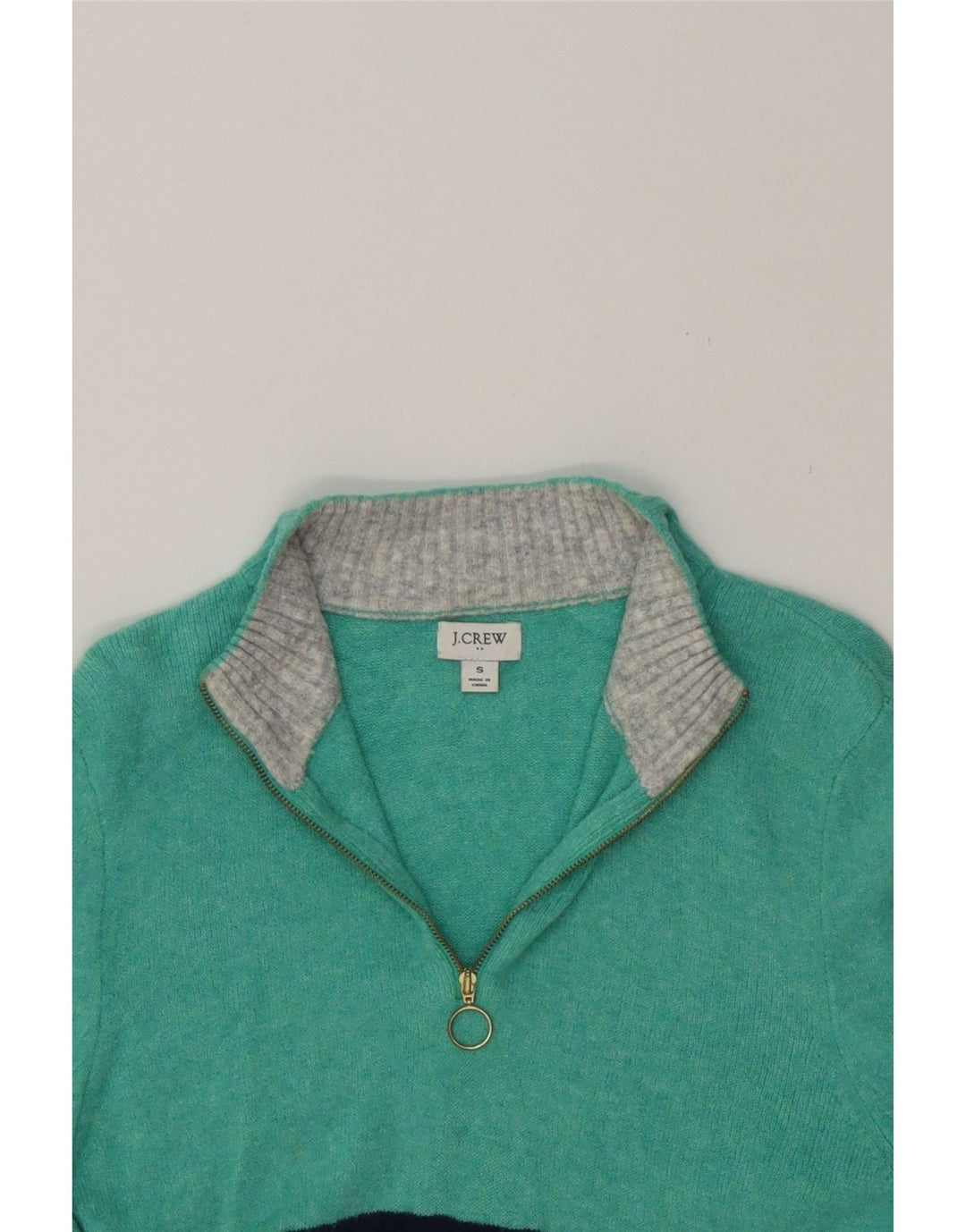 J. CREW Womens Zip Neck Jumper Sweater UK 10 Small Turquoise Colourblock Vintage J. Crew and Second-Hand J. Crew from Messina Hembry 
