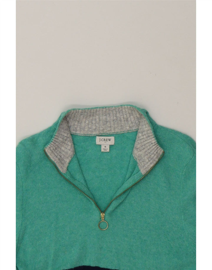 J. CREW Womens Zip Neck Jumper Sweater UK 10 Small Turquoise Colourblock Vintage J. Crew and Second-Hand J. Crew from Messina Hembry 