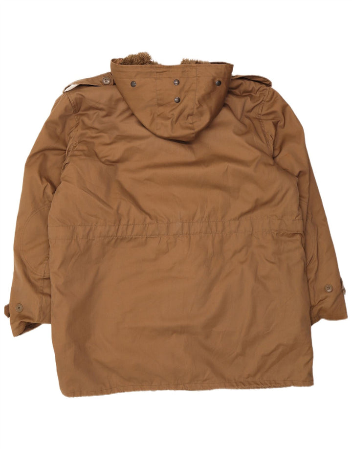 VINTAGE Sherpa Parkajakke med hætte til mænd UK 42 XL Brun bomuld