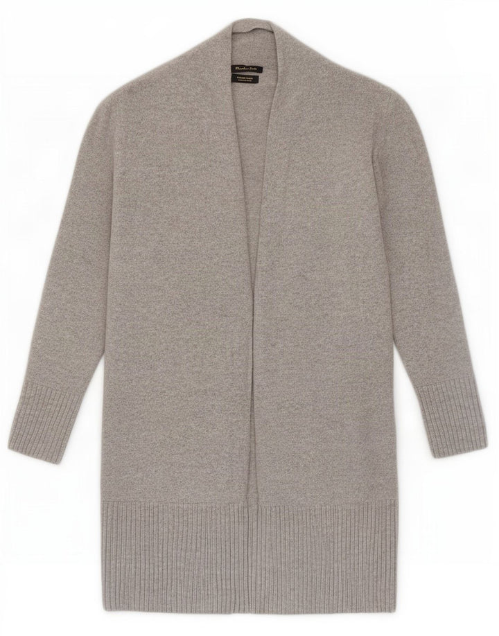 Massimo Dutti Dame Longline Open Cardigan Sweater UK 10 Small Grey Wool