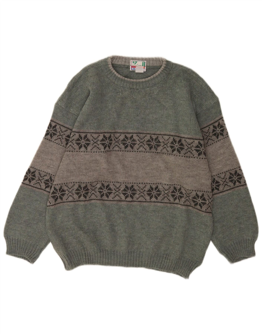 Bresci Herre sweater med rund hals, Medium Green Fair Isle