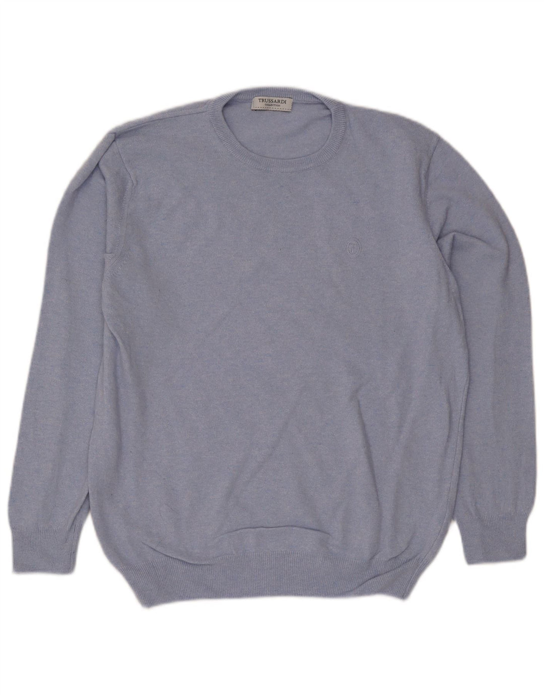Trussardi Herre Crew Neck Jumper Sweater Medium Blue Wool