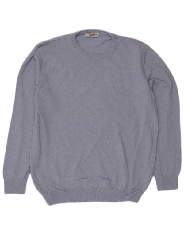 Trussardi Herre Crew Neck Jumper Sweater Medium Blue Wool