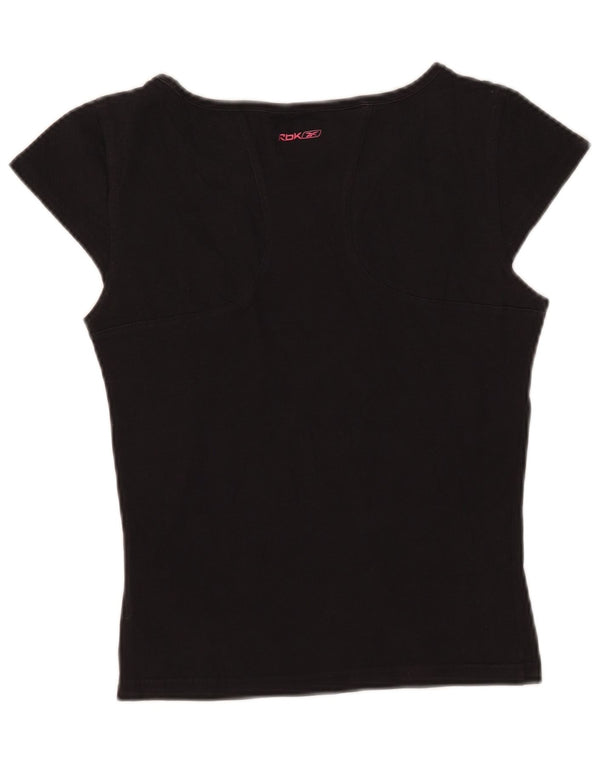 REEBOK Womens Crop T-Shirt Top UK 12 Medium Sort Colourblock Bomuld