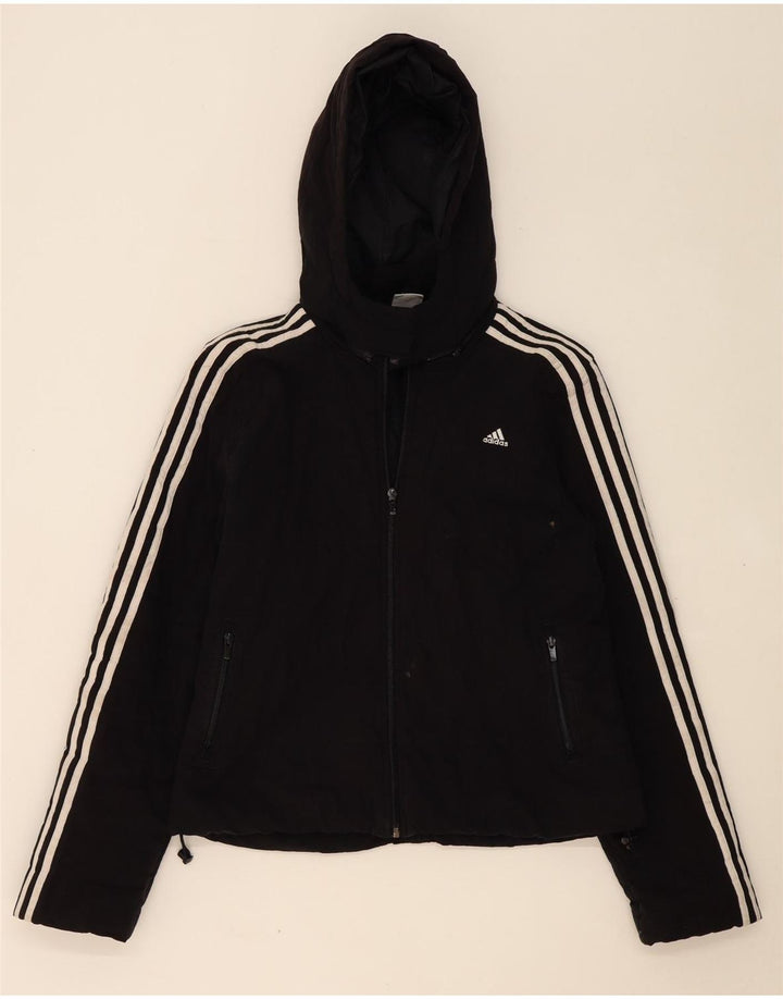 ADIDAS Womens Hooded Windbreaker Jacket UK 14 Medium Black Polyester