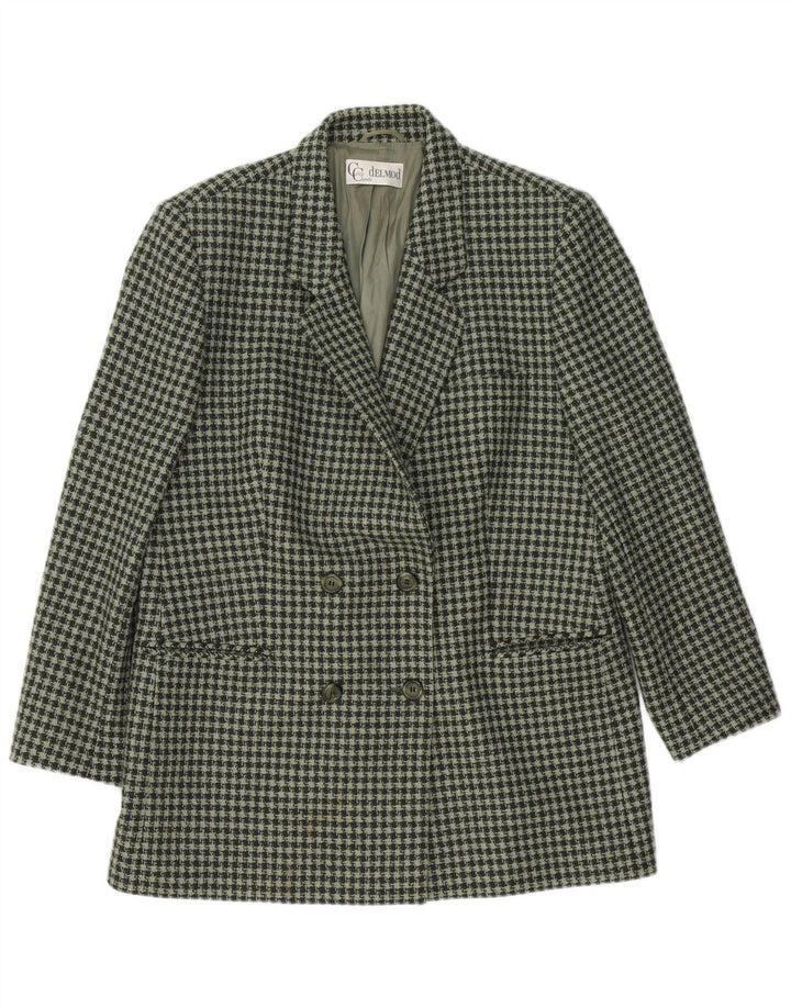 DELMOD Dame Longline Blazer Jacket IT 42 Medium Green Houndstooth