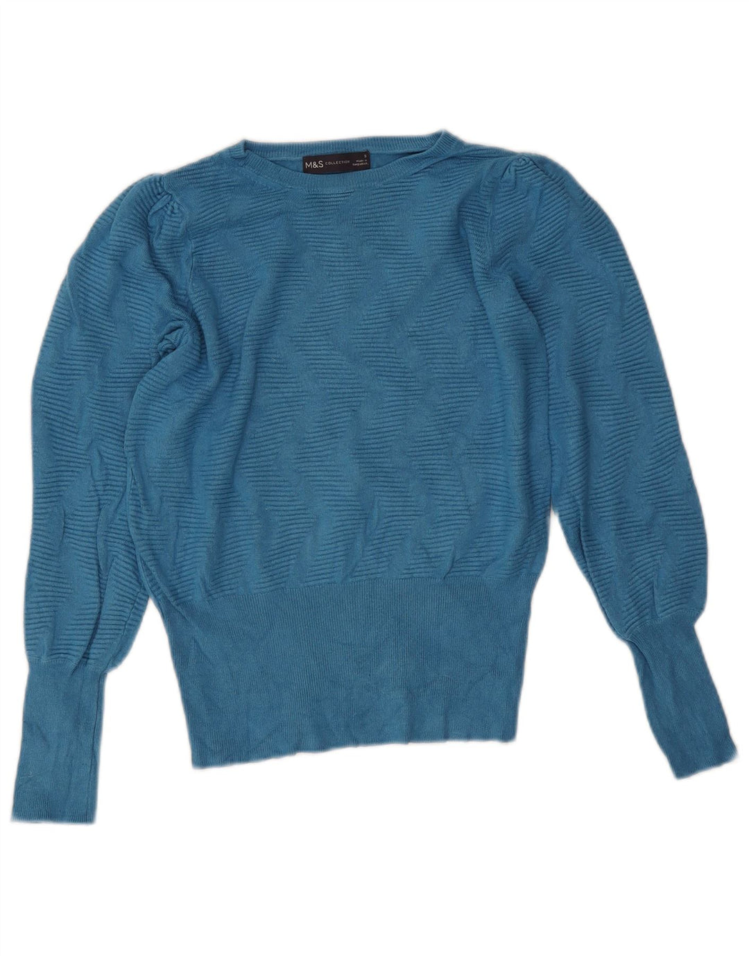 Marks & Spencer Dame Boat Neck Jumper Sweater UK 10 Small Blue Chevron
