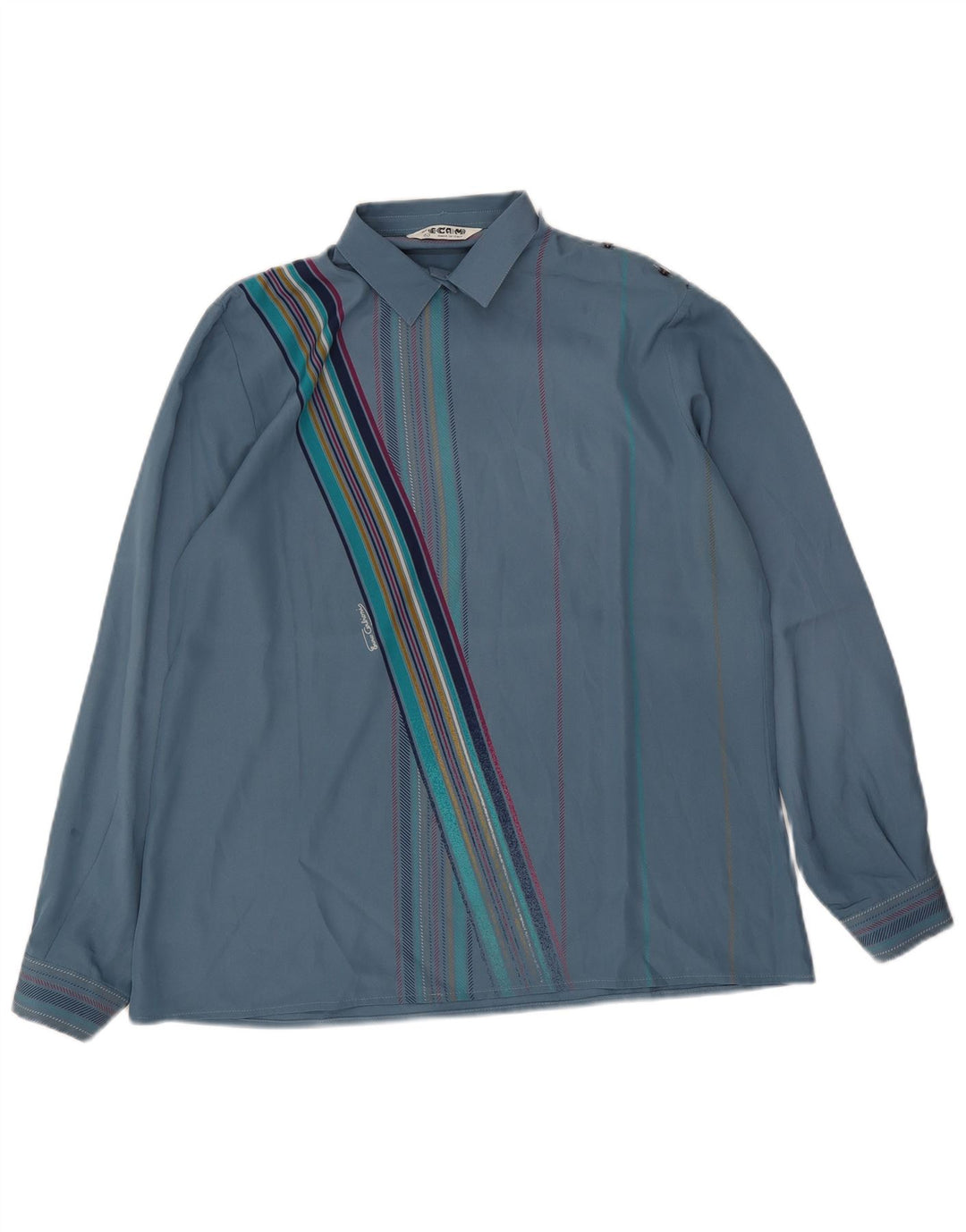 Vintage Dame Pullover Shirt IT 48 XL Blå Stribet Polyester