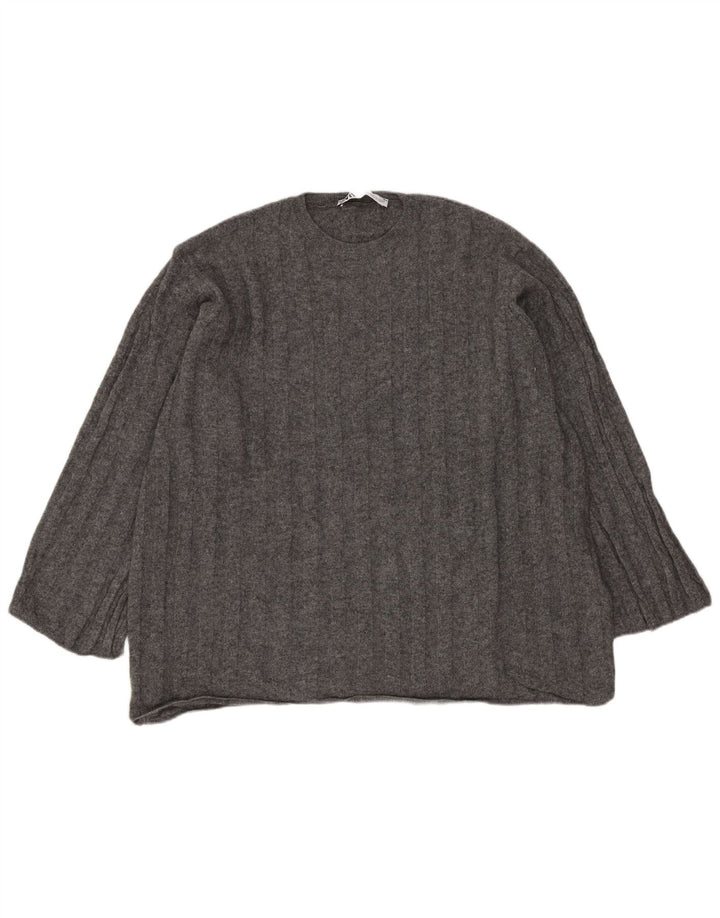 ZARA dame sweater med rund hals i overstørrelse UK 6 XS grå polyamid