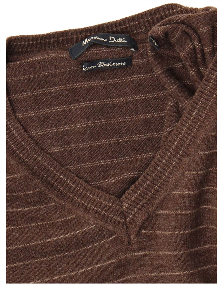 Massimo Dutti Herre V-hals sweater XL Brun Stribet